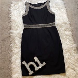 WHBM Black Sleeveless Dress w/ Tweed Like Trim
